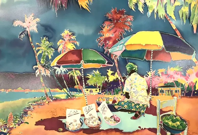 ジェニファー・マークスの絵画作品　タイトルは、ビーチ マーチャント フロリダ
